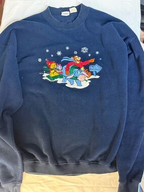 Vintage Disney Store Pooh Navidad Winnie Pooh Tigger Fleece Sweatshirt XL